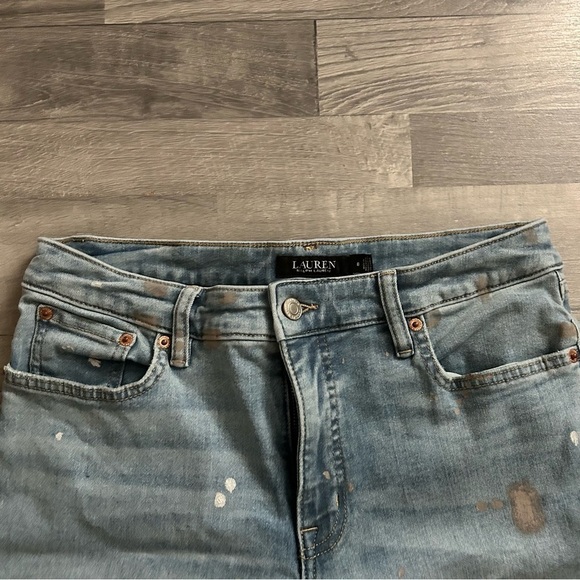 Lauren Ralph Lauren Super Stretch Curvy Mid-Rise Paint Splatter Skinny Leg Jeans - Picture 2 of 7